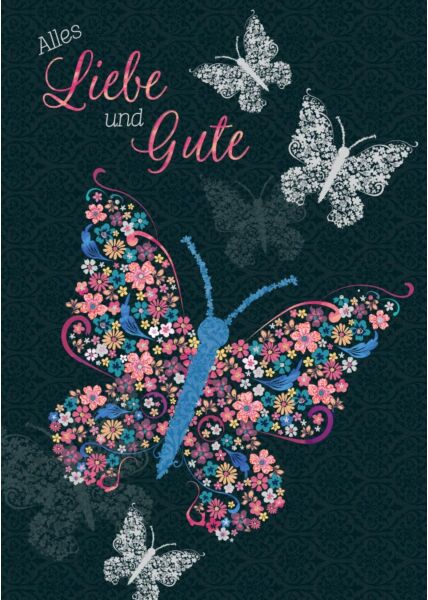 Geburtstagspostkarte Schmetterlinge Alles Liebe und Gute