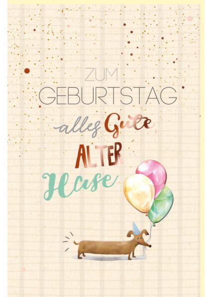 Geburtstagskarte Green Line Hund mit Partyhut, Luftballons, Zuckerrohrpapier