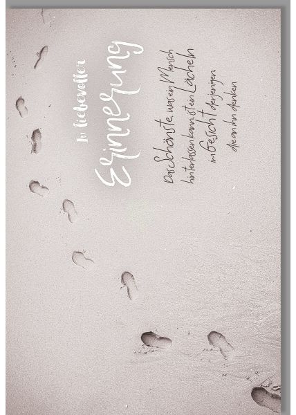 Trauerkarte Fußstapfen in Sand Text In liebevollen Erinnerungen