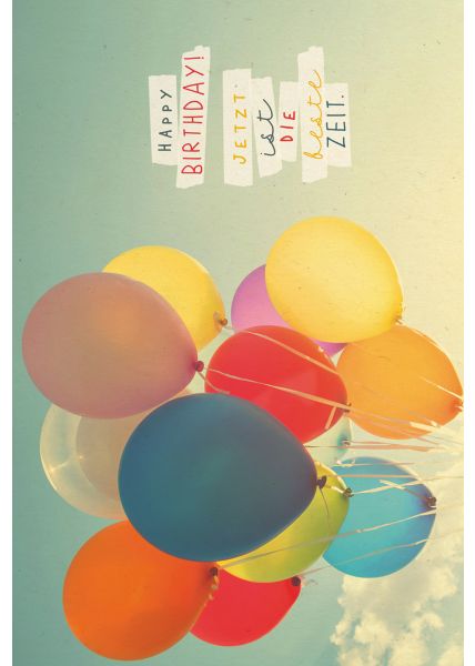 Postkarte Geburtstag Bunte Luftballons, Zuckerrohrpapier