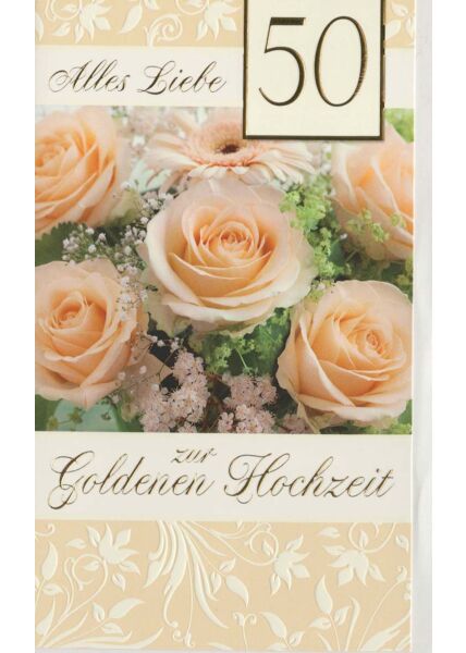 Glückwunschkarte goldene Hochzeit 6 Rosen