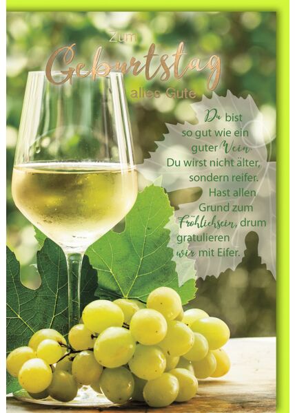 Geburtstagskarte Spruch Weißwein mit Trauben