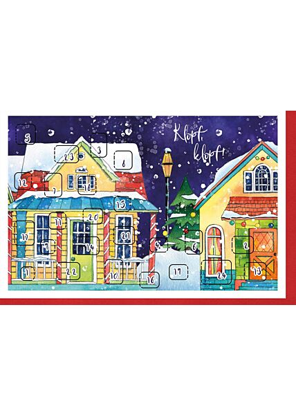 Weihnachtskarte mit Kalender Türchen Klopf Klopf