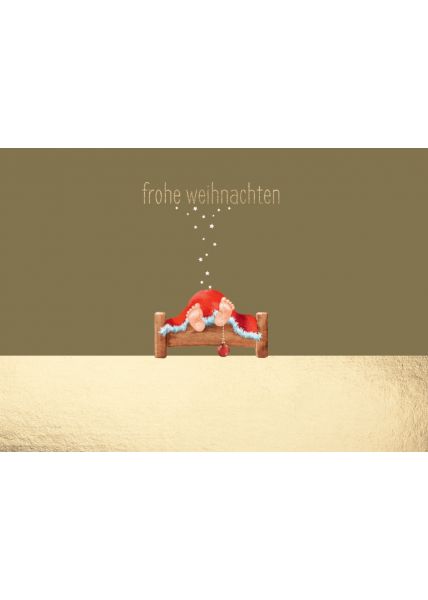 Weihnachtspostkarte Goldfolie Weihnachtsmann, Füße mit Kugel
