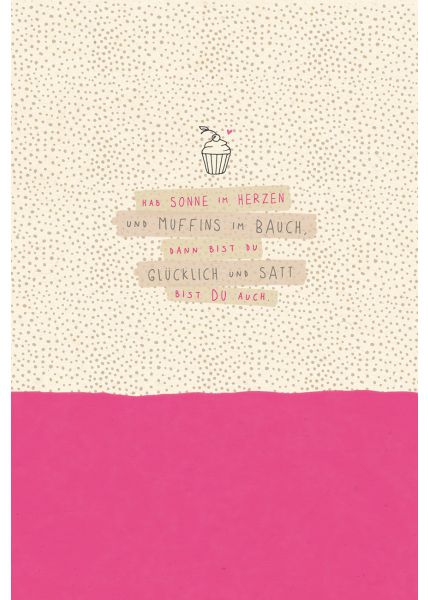 Postkarte Spruch Glück Satt Muffin und Sonne, Zuckerrohrpapier