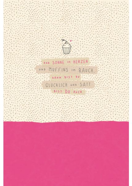 Postkarte Spruch Glück Satt Muffin und Sonne, Zuckerrohrpapier
