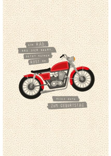 Postkarte Geburtstag Motorrad, Zuckerrohrpapier