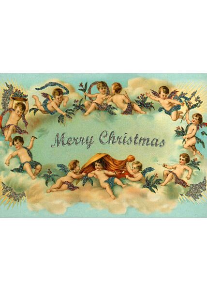 Postkarte Weihnachten Engel Wolke blau