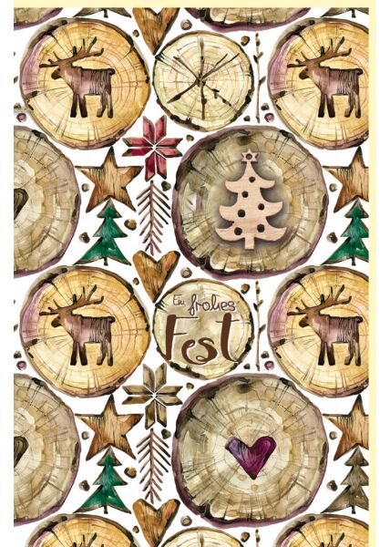 Weihnachtskarte Naturkarton Motiv Holzscheiben