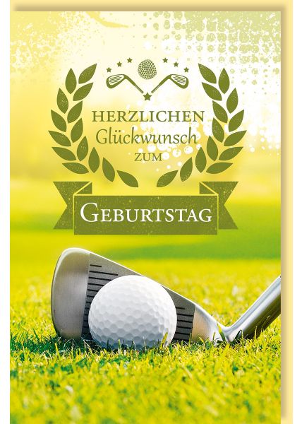 Geburtstagskarte Golfball, Golfschläger auf dem Grün