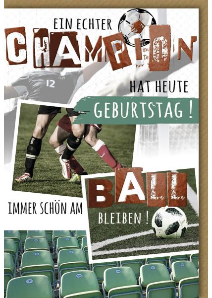 Geburtstagskarte für Männer - Glückwunschkarte Geburtstag Fußball Champion Blindprägung