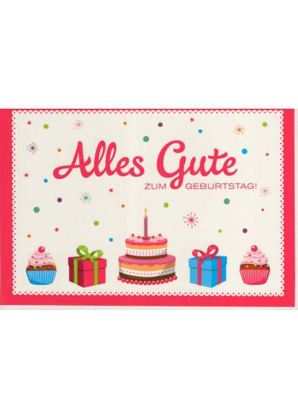 Geburtstagskarte Torte, Geschenke, Cupcake