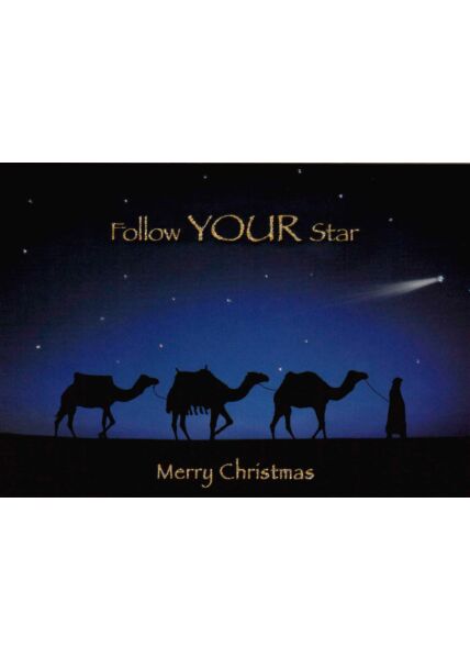 Weihnachtspostkarte 3 Kamele: follow your star