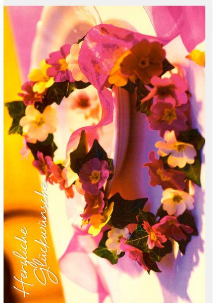 Glückwunschkarte Blumenherz bunt Tisch Spruch Herzliche Glückwünsche