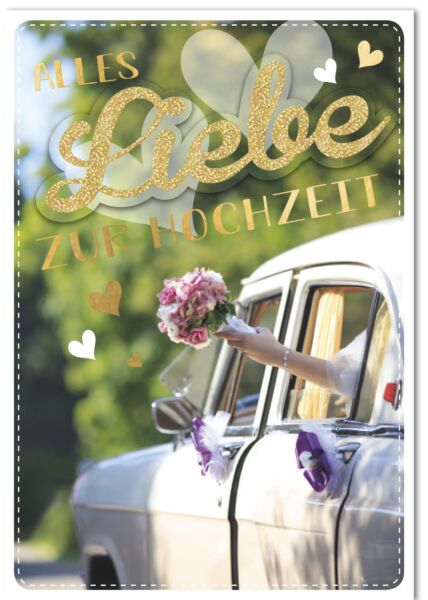 Hochzeitskarte - A4, Maxi, XXL Brautstrauß und Hochzeitskartesauto