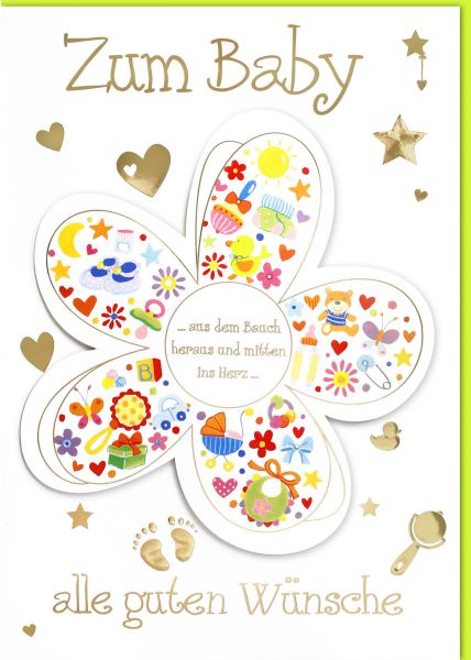 A4 Maxi Karte Geburt BlütenblätterGlückwunschkarte Geburt Babymotive#