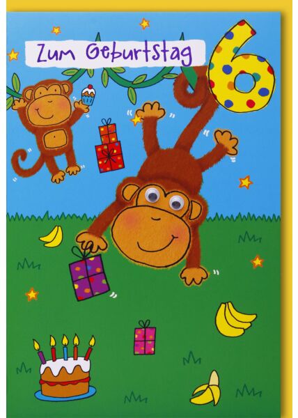 Geburtstagskarte für Kinder 6. Geburtstag - Zwei Äffchen