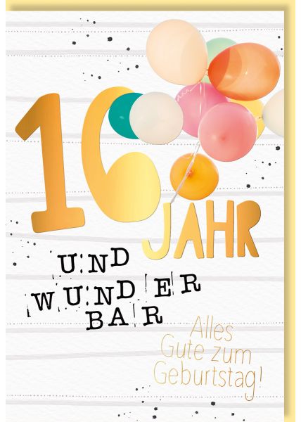 Geburtstagskarte zum 10. Jubiläum mit bunten Luftballons und Folienprägung auf Naturkarton