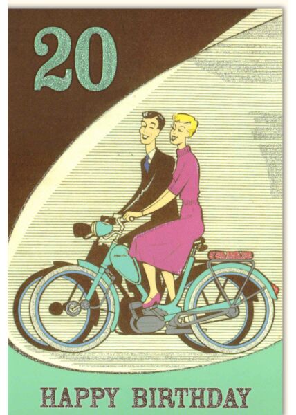 Geburtstagskarte 20 Happy Birthday - 20 Fahrrad Mann und Frau
