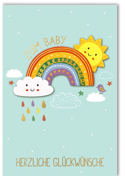 Glückwunschkarte Geburt Jungen Junge, Regenbogen mit Sonne und Wolke