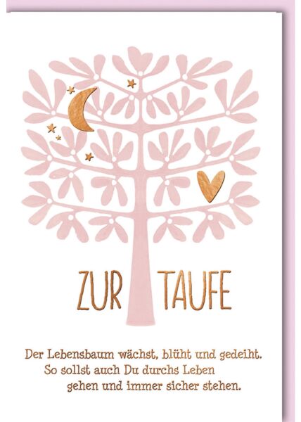 Glückwunschkarte zur Taufe veredelt Zur Taufe, Baum rosa