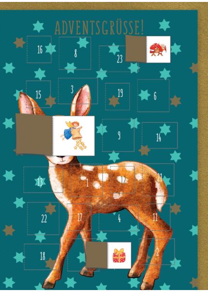 Weihnachtskarte mit 24 Türchen zum Öffnen. Hirsch