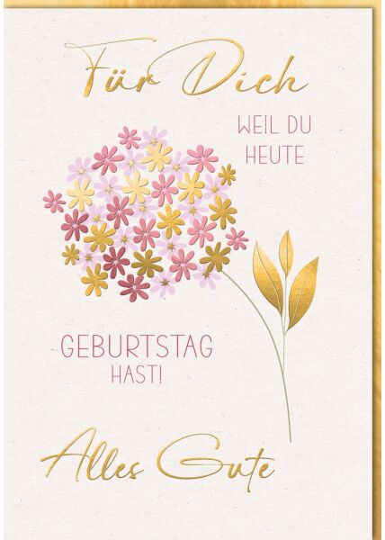 Geburtstagskarte XXL Geburtstag A4, Blume gold/rosa