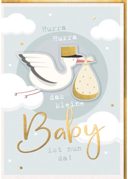 A4 Maxi Glückwunschkarte zur Geburt Baby Storch fliegt mit Sack