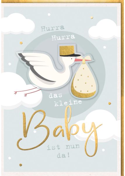 A4 Maxi Glückwunschkarte zur Geburt Baby Storch fliegt mit Sack