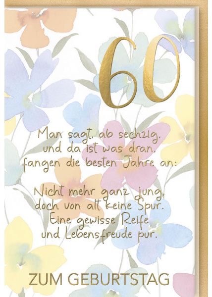 Geburtstagskarte 60 Schöner Spruch edles Papier