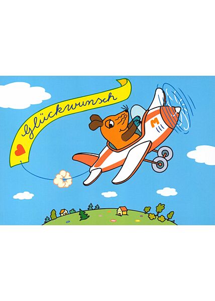 Maus-Postkarte Flugzeug Herzlichen Glückwunsch