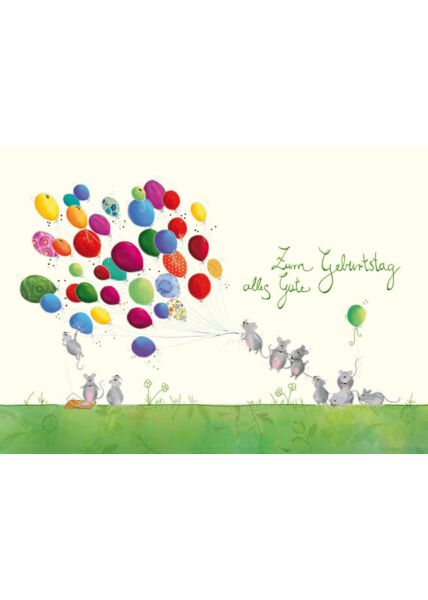Geburtstag Postkarte Mäuse Luftballons