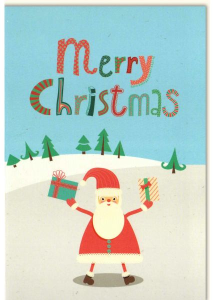Weihnachtskarte retro Merry Christmas Merry Christmas Weihnachtsmann Himmel blau