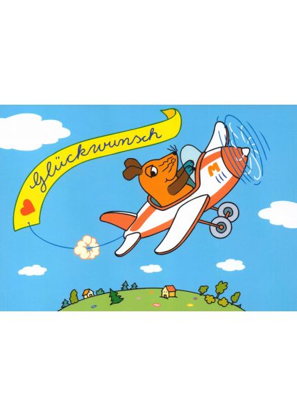 Maus-Postkarte Flugzeug Herzlichen Glückwunsch