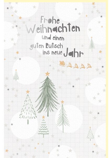 Weihnachtskarte Naturkarton und Silberfolie liebevoll gezeichnete Bäume