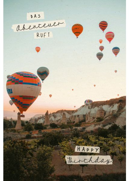 Postkarte Geburtstag Heißluftballons, Zuckerrohrpapier