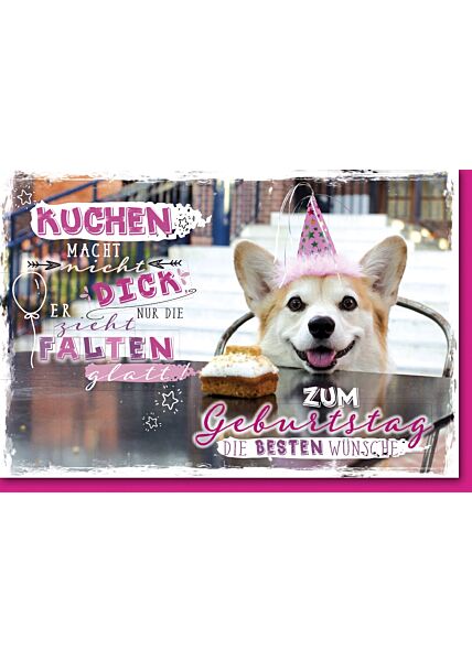 Geburtstagskarte mit Spruch Hund mit Hütchen