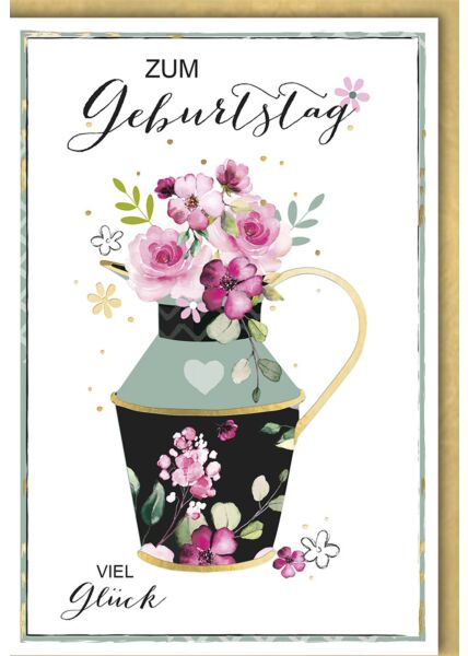 Geburtstagskarte premium originell Blumenvase mit Henkel