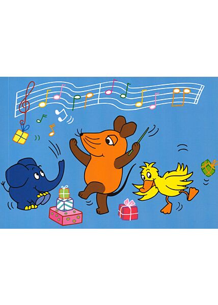 Maus-Postkarte Geburtstagsparty blau