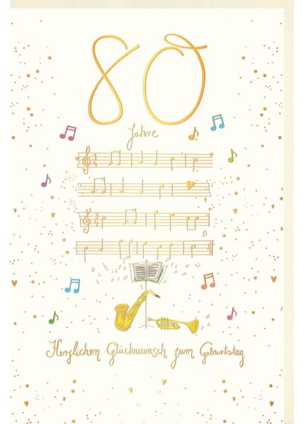 Geburtstagskarte 80 Jahre Strophen Musik Herzlichen Glückwunsch