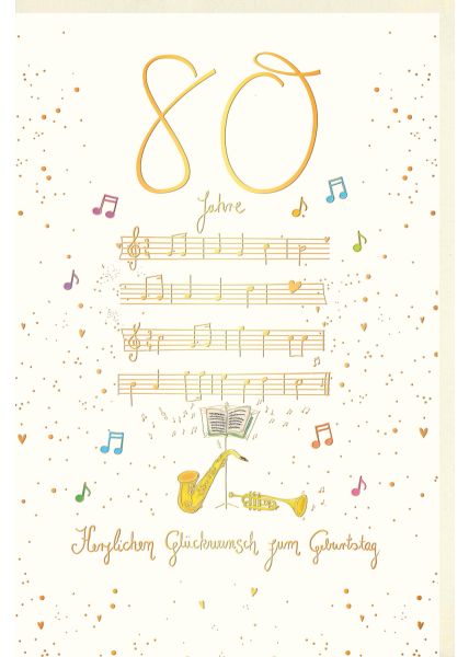 Geburtstagskarte 80 Jahre Strophen Musik Herzlichen Glückwunsch