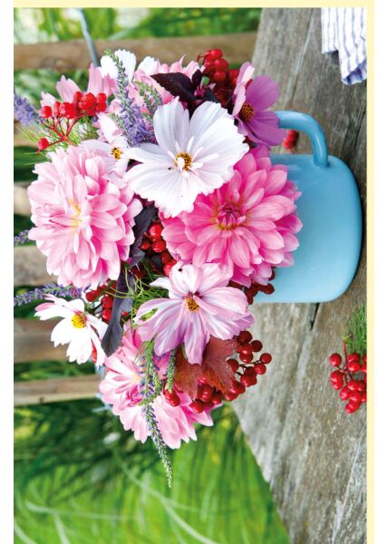 Fotogrußkarte Blumen Bunter Blumenstrauß im Becher