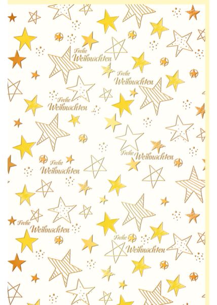 Weihnachtskarte Godfolie und Naturkarton viele kleine bunte Sterne