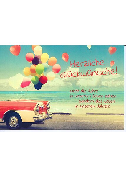 Geburtstagskarte Auto Luftballons Meer