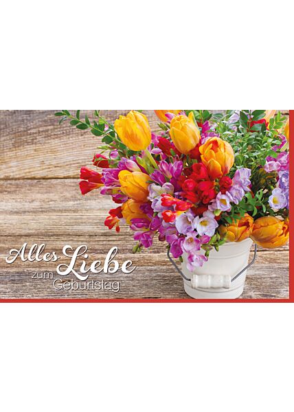 Glückwunschkarte Geburtstag Blumenstrauß Tisch Garten
