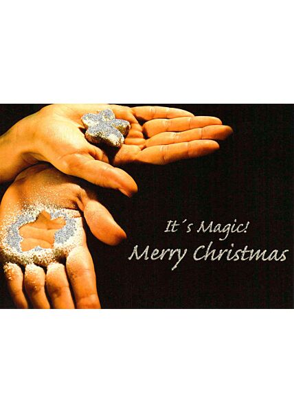 Weihnachtspostkarte Stern in Handflächen: it's magic...