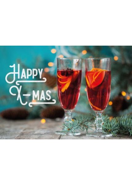 Weihnachtspostkarte zwei Glühweingläser: Happy X-Mas II