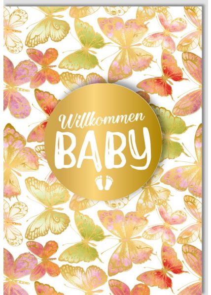 Geburt Glückwünsche Baby Schmetterlinge Applikation Gold