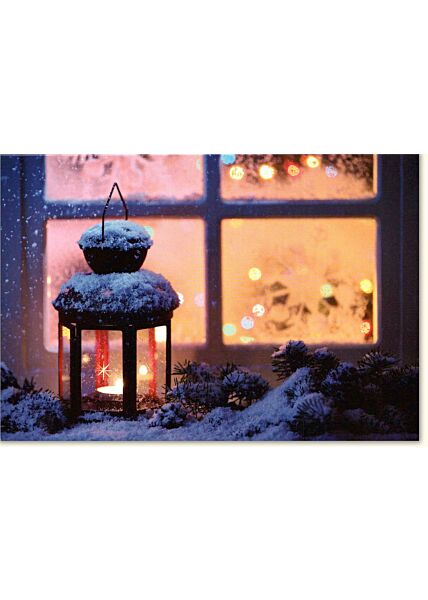 Weihnachtskarte Traditionell Merry Christmas Schnee Fenster Laterne