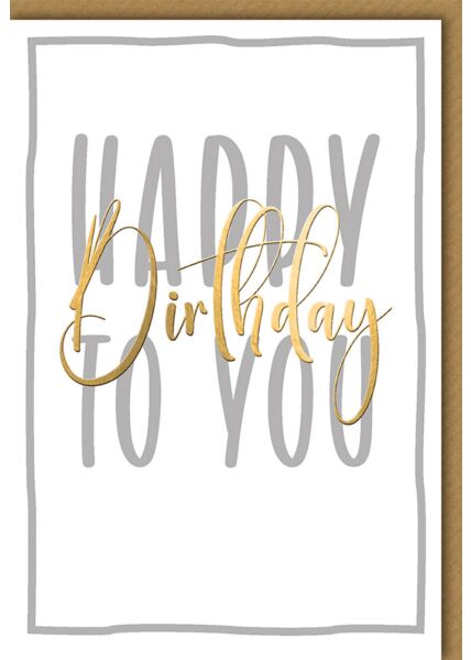 Glückwunschkarte Geburtstag Happy Birthday silber/gold Kuvert Kraftpapier